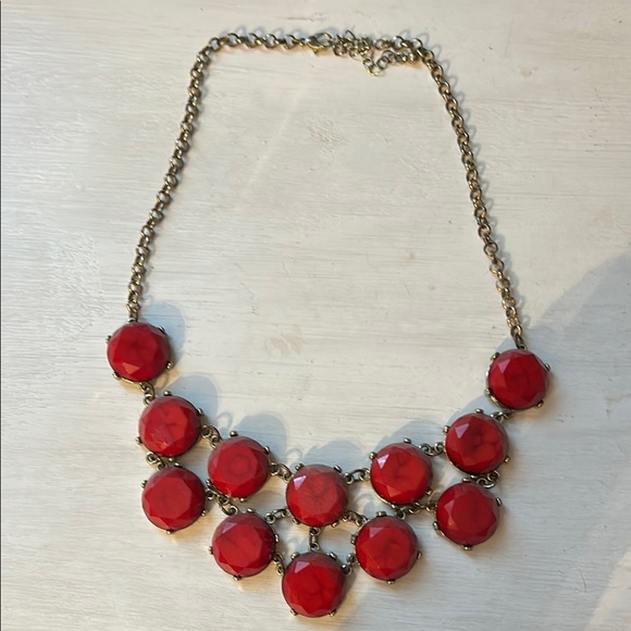 Vintage Red Floral Necklace with Antique Brass Chain - Picture 1 of 2